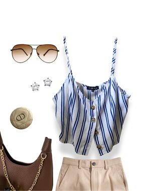 Timing Blue & White Striped Button Cami
